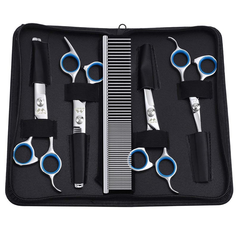 iSeaFly Dog Scissors with Round Tip, 6 in 1 Dog Grooming Kit, Stainless Steel Pet Grooming Scissors for Full Body, Face, Nose, Ear and Paw (Blue) - Image 2